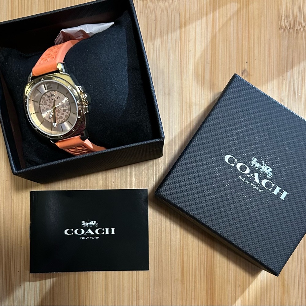 Coach Boyfriend Watch With 34mm Golden Face & Orange Silicone Band - Picture 7 of 7